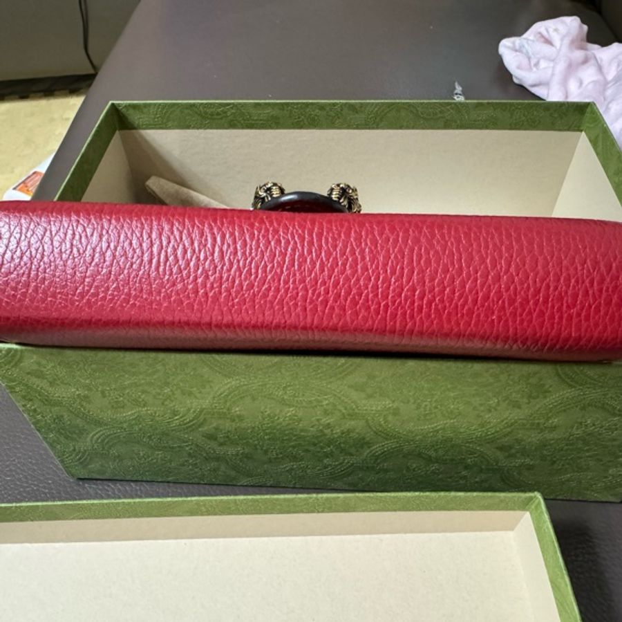 GUCCI 9.5新Dionysus 酒神水鑽皮夾式鍊包(紅色)-10