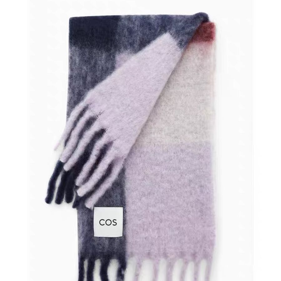 全新正品 COS 流蘇飾馬海毛混紡格紋圍巾-15