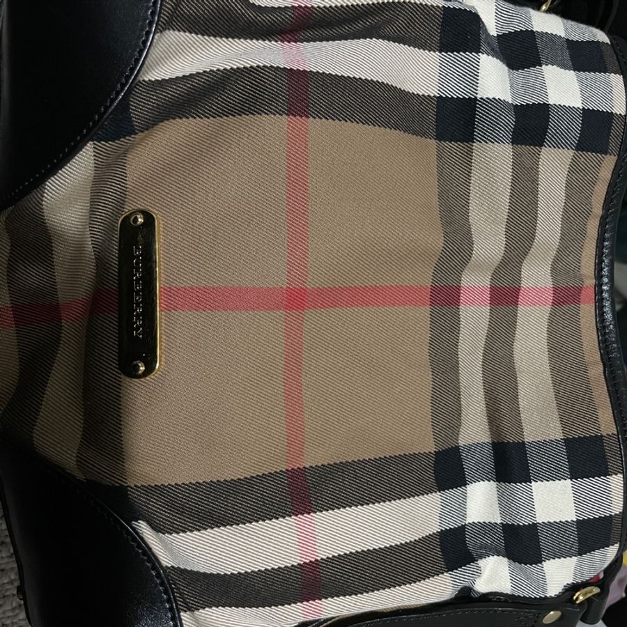 Burberry 肩背包 棉麻拼皮材質-0