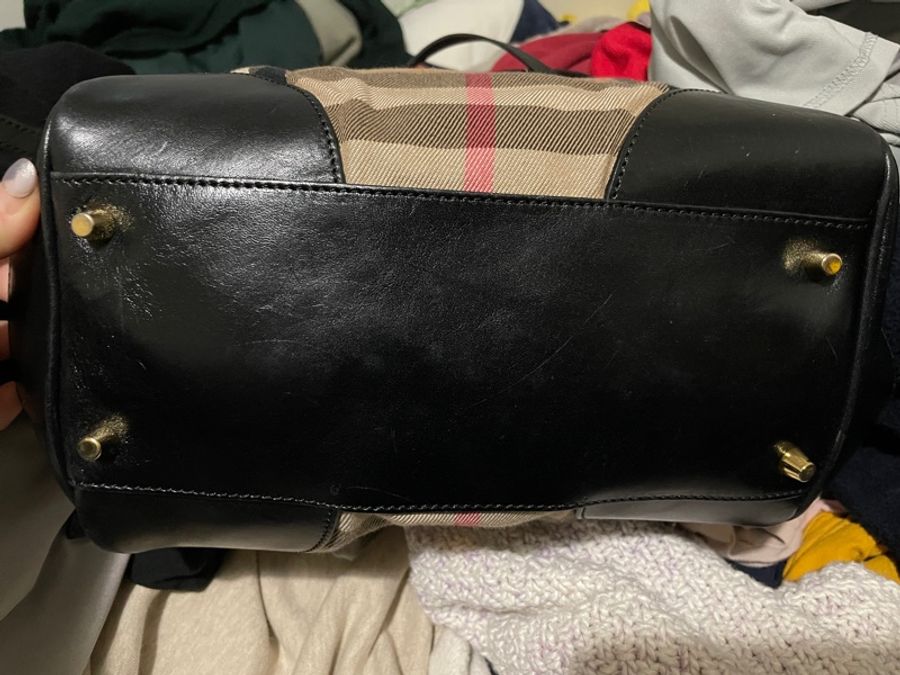 Burberry 肩背包 棉麻拼皮材質-14