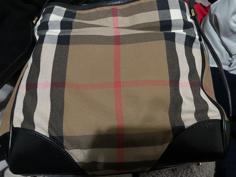 Burberry 肩背包 棉麻拼皮材質-20