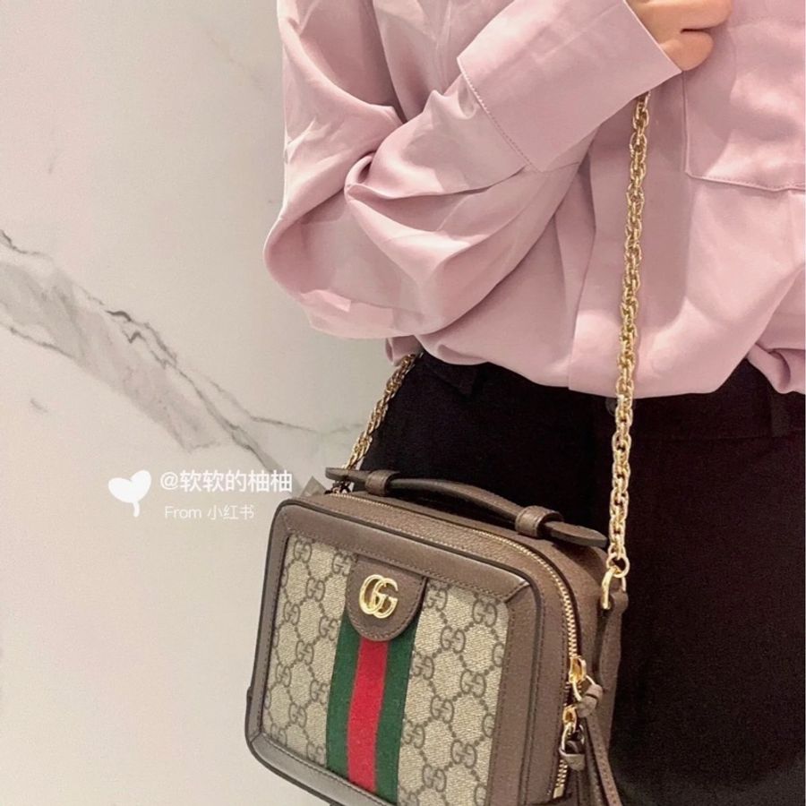 #GUCCI 經典Ophidia系列帆布印花皮革飾邊拉鍊 #小方包 / #斜背包 / #肩背包 / #手提包-4