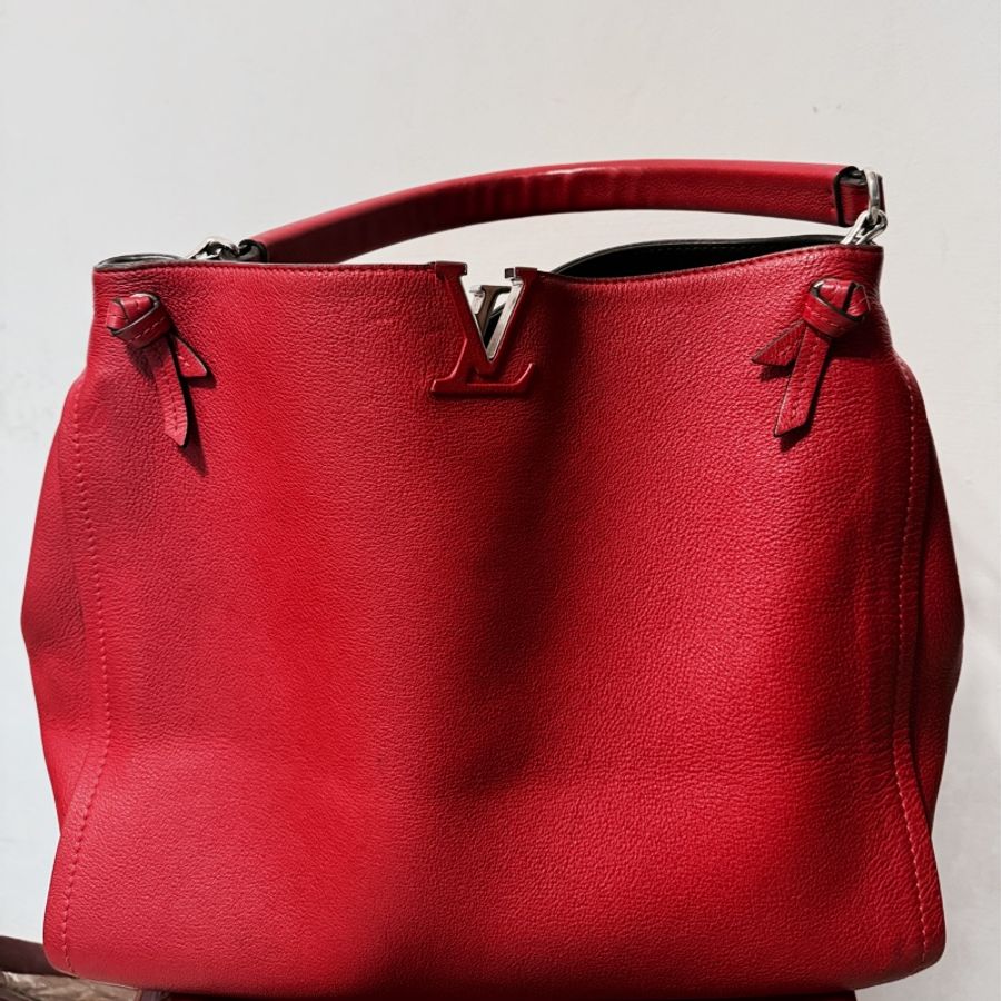 LOUIS VUITTON LV路易威登 MM編織單把肩背包 紅-3