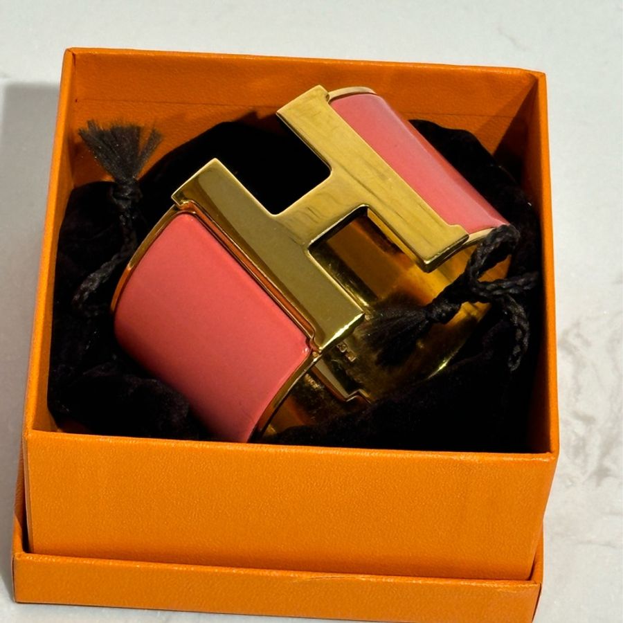 Hermes 愛馬仕 Collier de Chien寬版手環 (橘金)-0