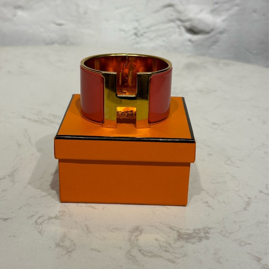 Hermes 愛馬仕 Collier de Chien寬版手環 (橘金)-1