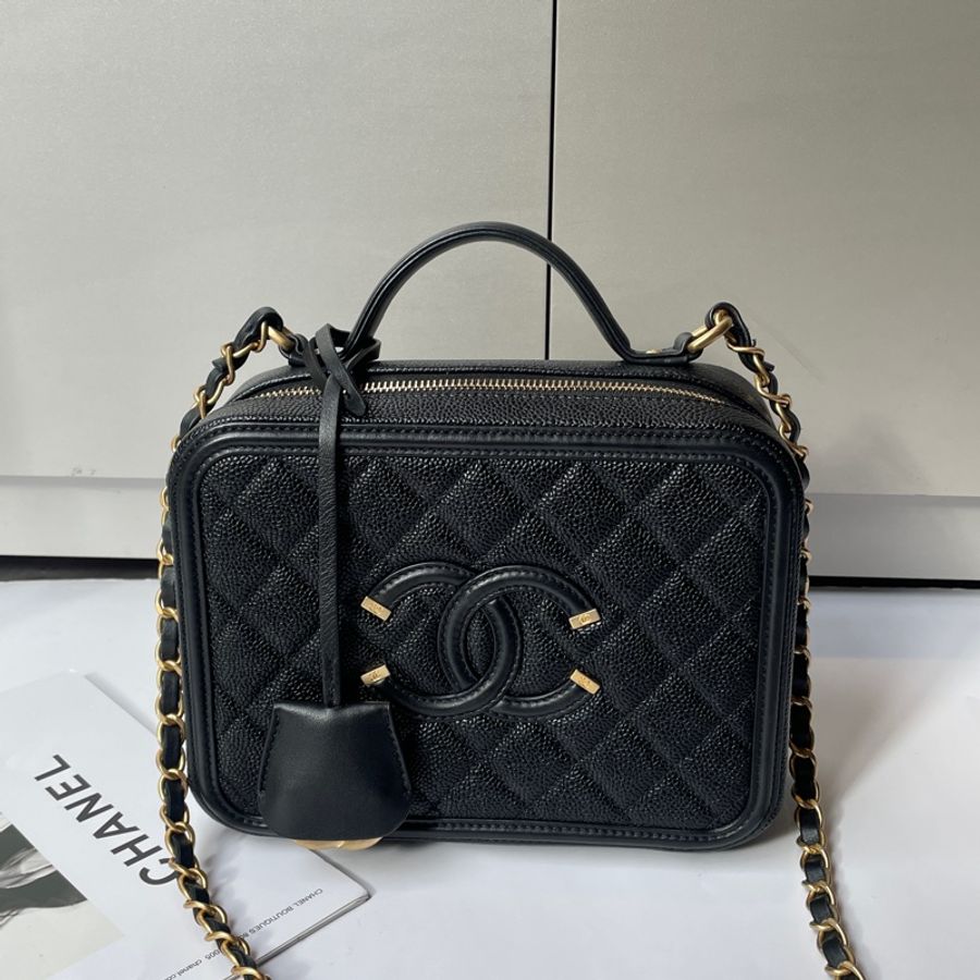 Chanel Vanity Case黑荔枝皮 21cm-0