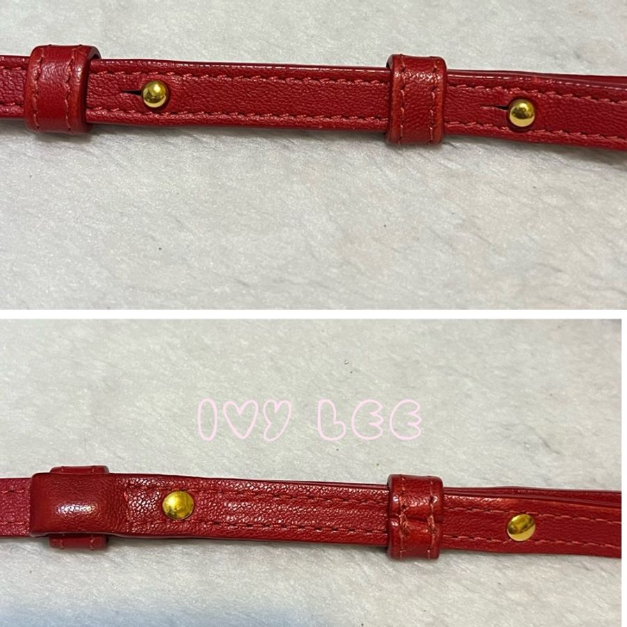 Celine Trio系列經典燙金LOGO小羊皮三夾層斜背包 經典紅色 二手精品-18