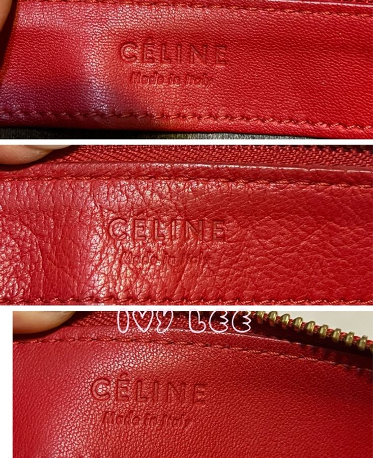 Celine Trio系列經典燙金LOGO小羊皮三夾層斜背包 經典紅色 二手精品-19