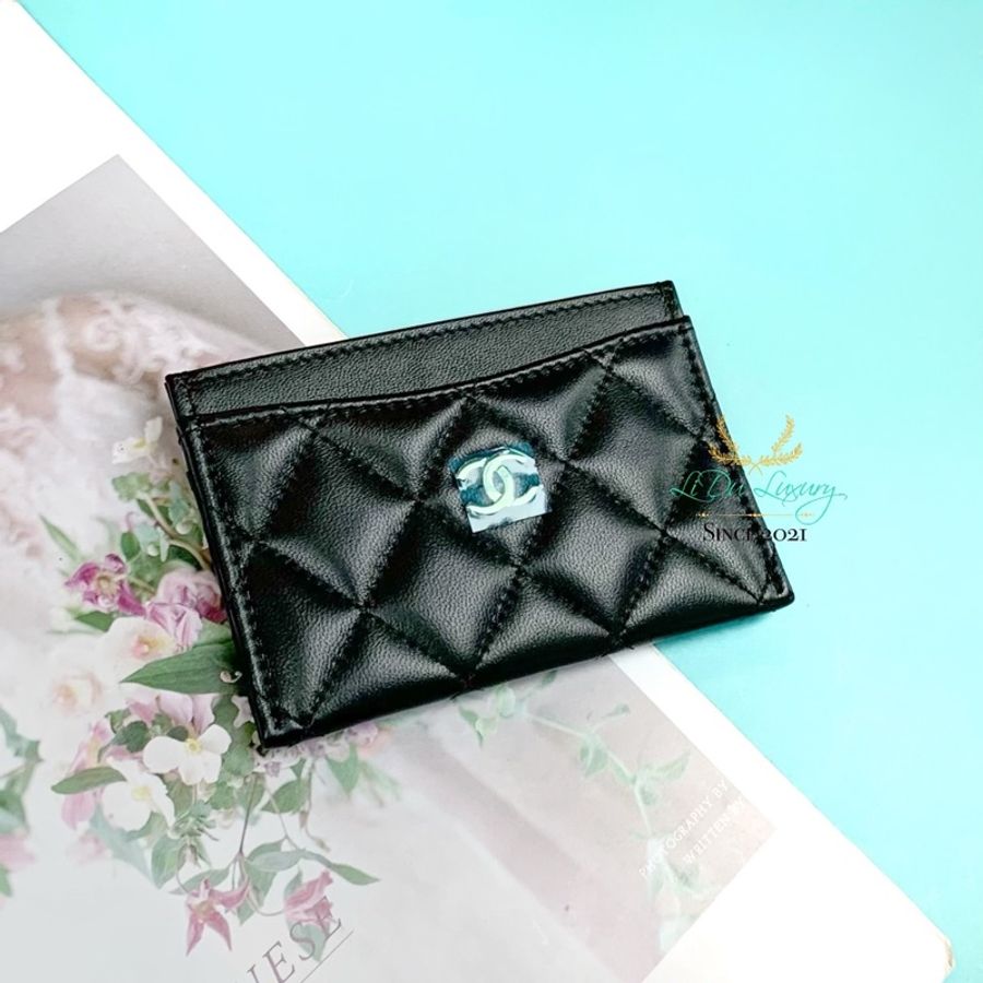 【 全新商品 】CHANEL 黑色金釦羊皮菱格扁式卡夾-1