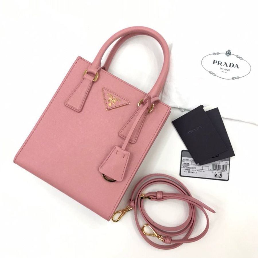 Prada 1BA358 Saffiano 皮革購物包 粉色《2024季度新品》-6