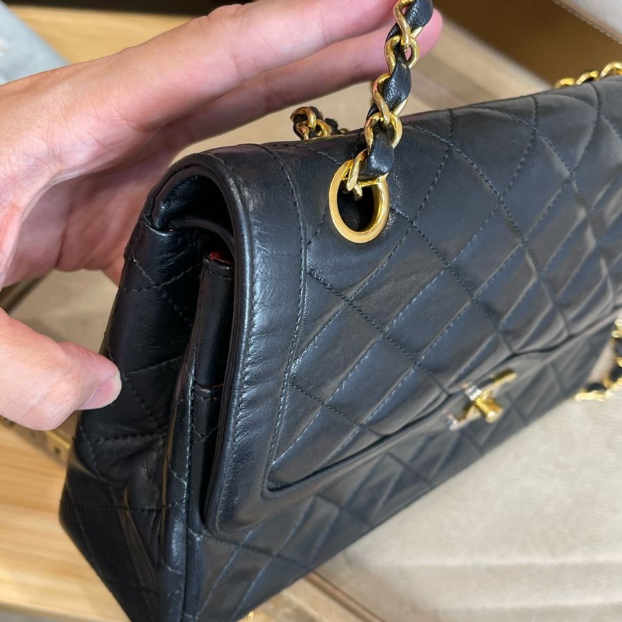 CHANEL vintage巴黎限定款金銀釦經典口蓋包25cm🖤老香經典貨色-5