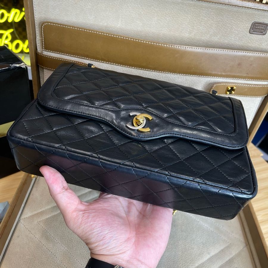 CHANEL vintage巴黎限定款金銀釦經典口蓋包25cm🖤老香經典貨色-6