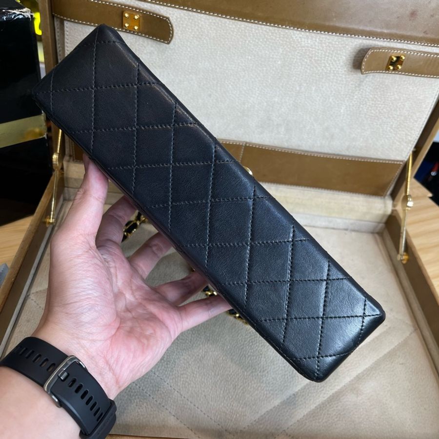 CHANEL vintage巴黎限定款金銀釦經典口蓋包25cm🖤老香經典貨色-10