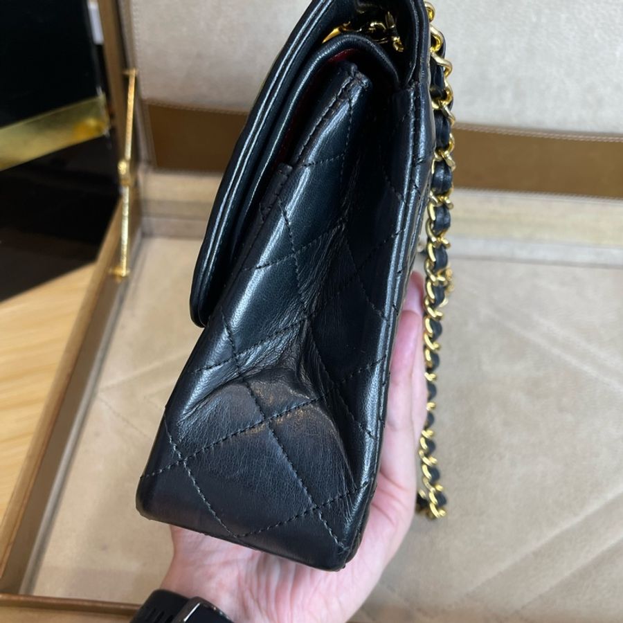 CHANEL vintage巴黎限定款金銀釦經典口蓋包25cm🖤老香經典貨色-20