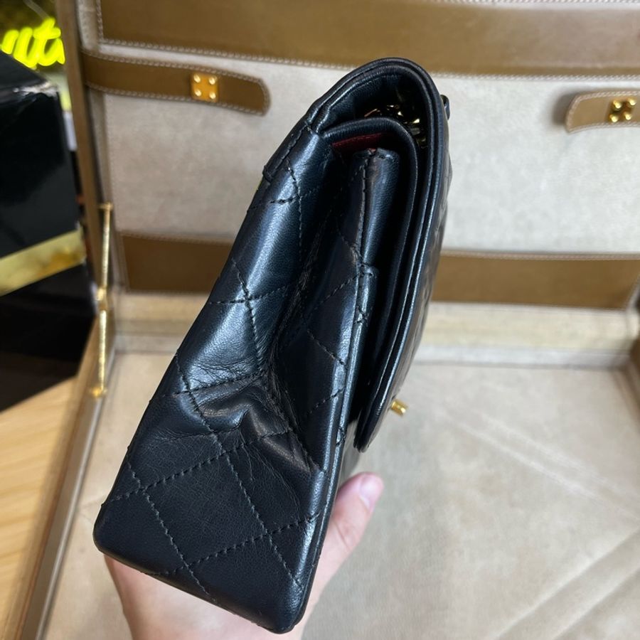 CHANEL vintage巴黎限定款金銀釦經典口蓋包25cm🖤老香經典貨色-21