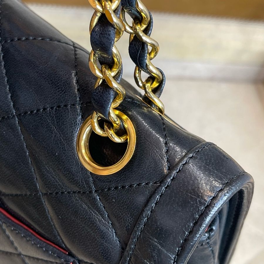CHANEL vintage巴黎限定款金銀釦經典口蓋包25cm🖤老香經典貨色-22