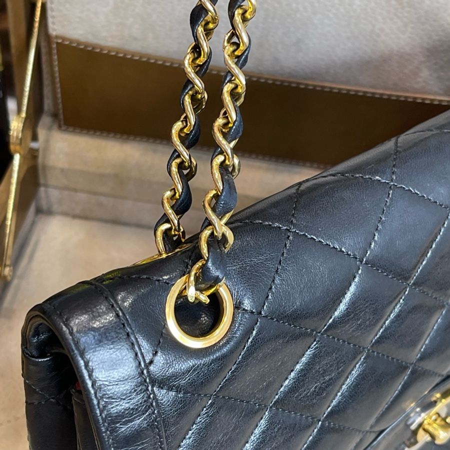 CHANEL vintage巴黎限定款金銀釦經典口蓋包25cm🖤老香經典貨色-23