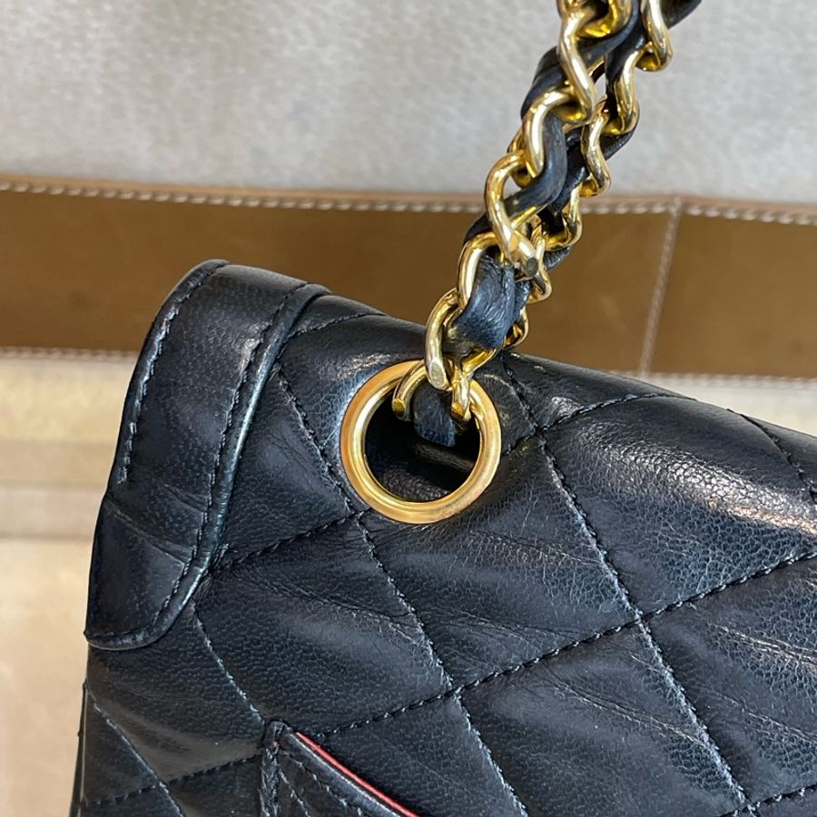 CHANEL vintage巴黎限定款金銀釦經典口蓋包25cm🖤老香經典貨色-25