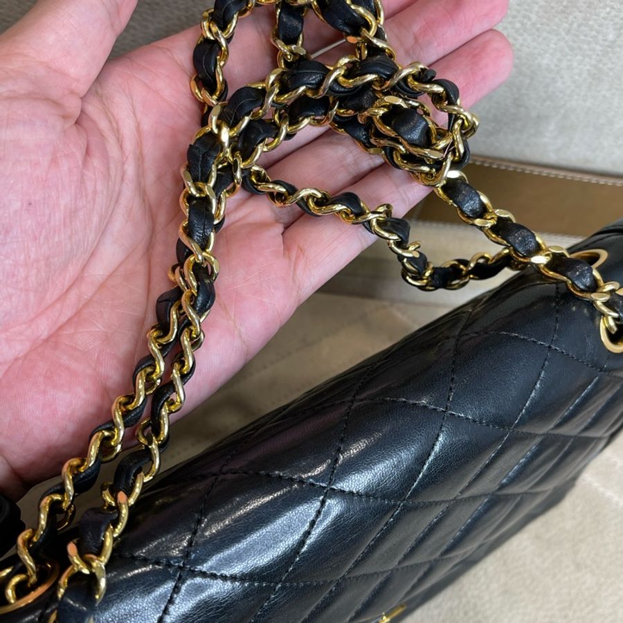 CHANEL vintage巴黎限定款金銀釦經典口蓋包25cm🖤老香經典貨色-26