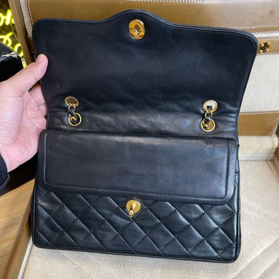 CHANEL vintage巴黎限定款金銀釦經典口蓋包25cm🖤老香經典貨色-28
