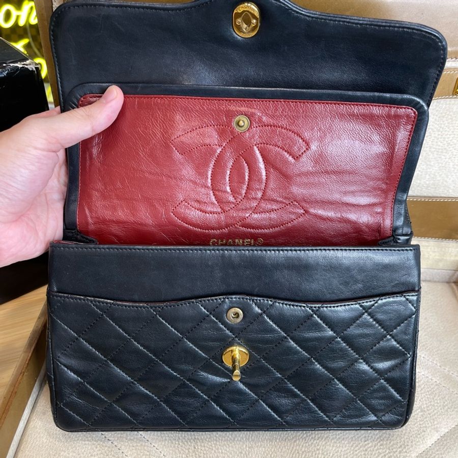 CHANEL vintage巴黎限定款金銀釦經典口蓋包25cm🖤老香經典貨色-30