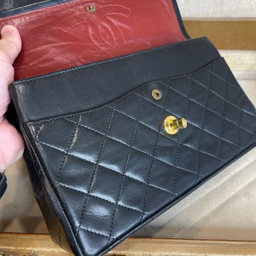 CHANEL vintage巴黎限定款金銀釦經典口蓋包25cm🖤老香經典貨色-31