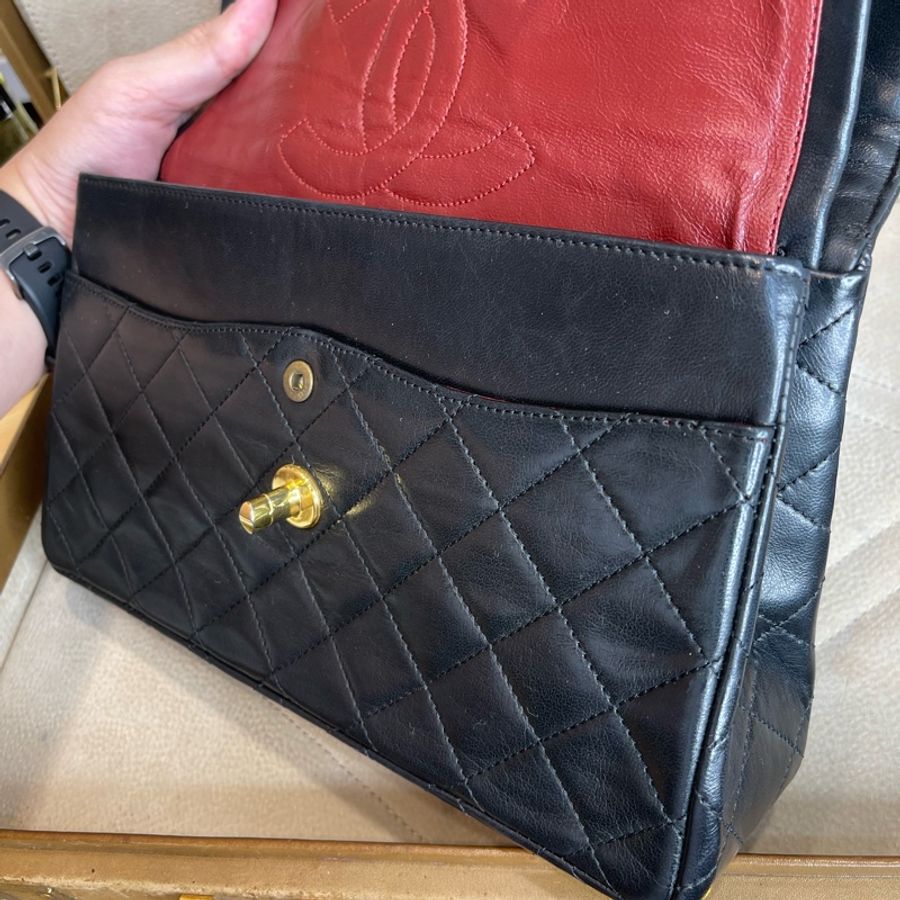CHANEL vintage巴黎限定款金銀釦經典口蓋包25cm🖤老香經典貨色-32