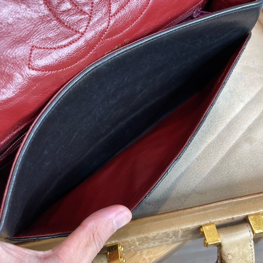 CHANEL vintage巴黎限定款金銀釦經典口蓋包25cm🖤老香經典貨色-33