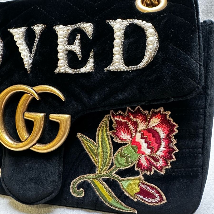 Gucci GG Marmont 絲絨（天鵝絨）手提/肩背包-8