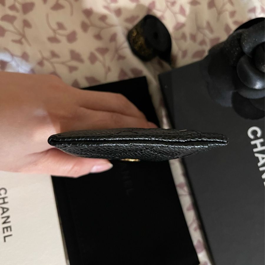 全新CHANEL 荔枝皮黑金卡片夾-13