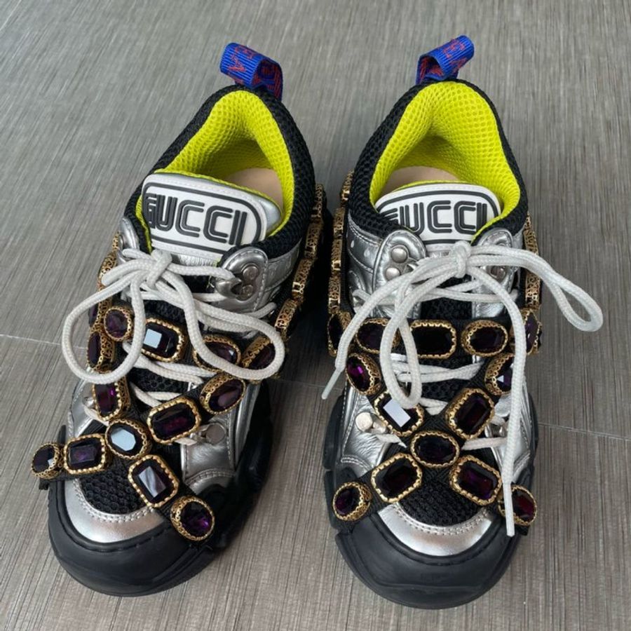 Gucci 鑽扣鞋運動鞋 34.5號 很新 專櫃單單鑽石鍊條都要一萬八 這雙原價近五萬-0