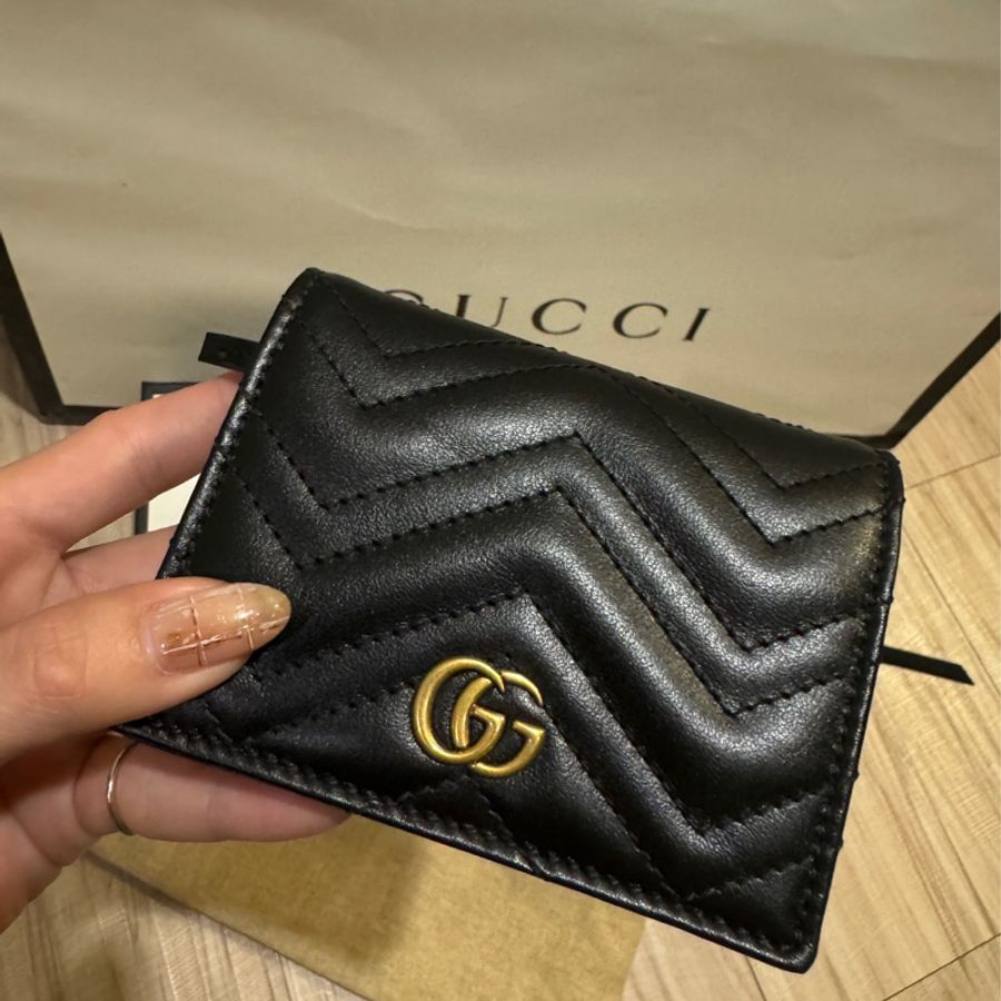 Gucci Marmont 馬夢短夾 黑金-2