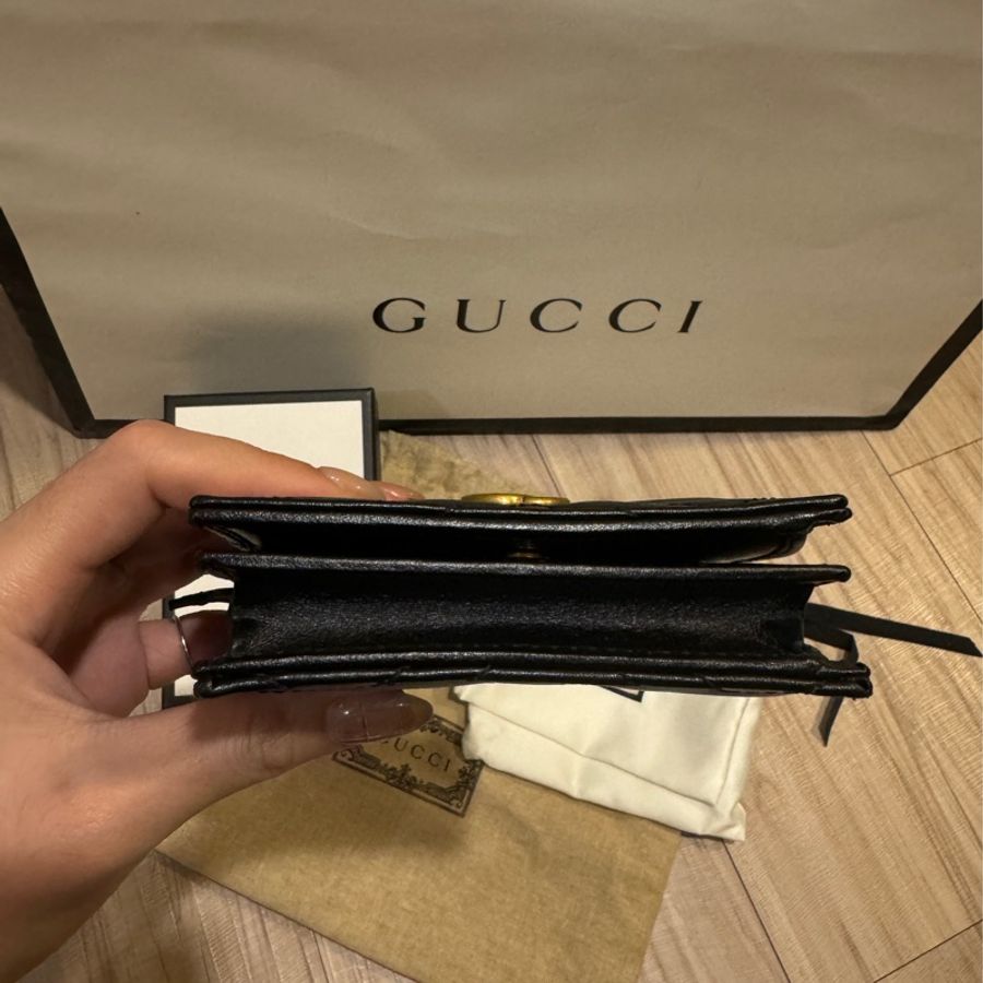 Gucci Marmont 馬夢短夾 黑金-4