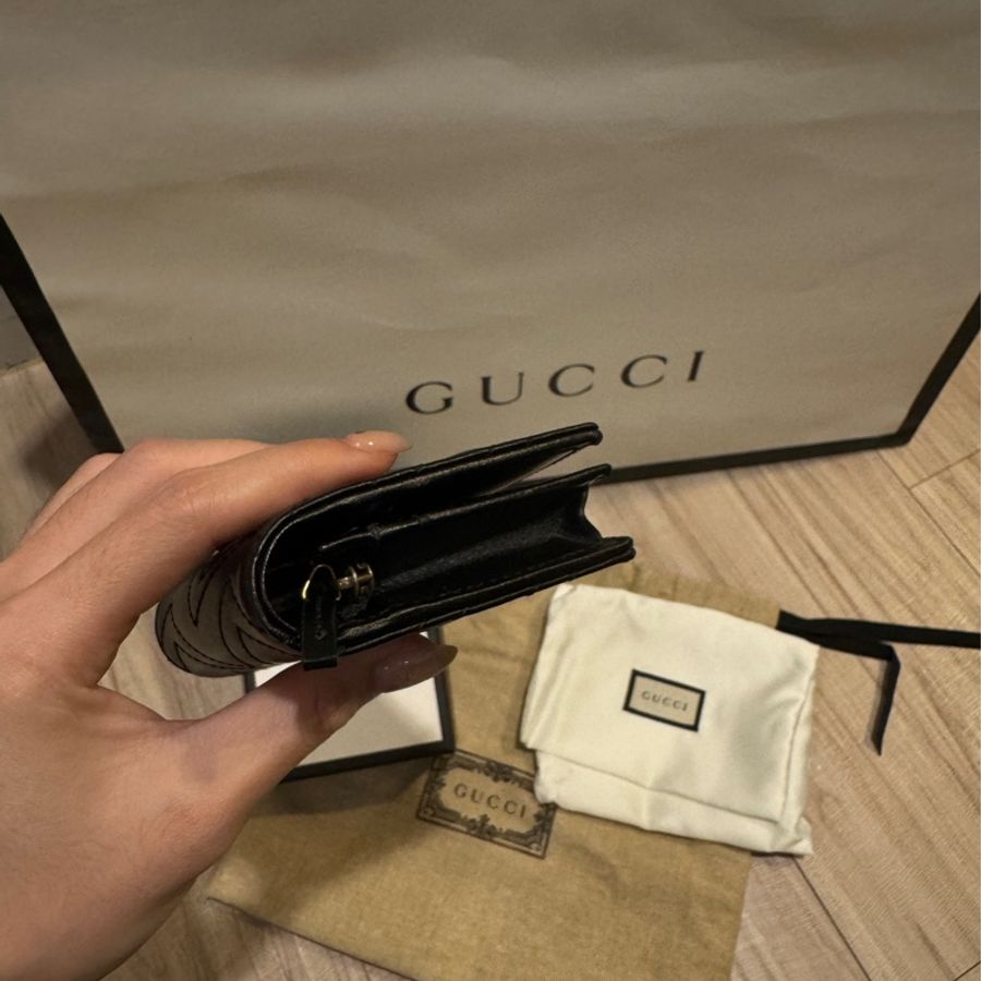 Gucci Marmont 馬夢短夾 黑金-14