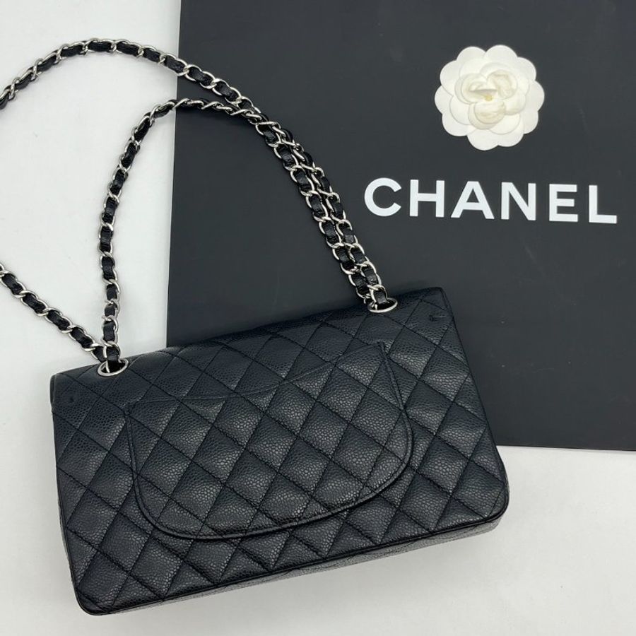 CHANEL 香奈兒 黑銀 荔枝皮25公分CF鍊包/COCO包/肩背包/斜背包-1