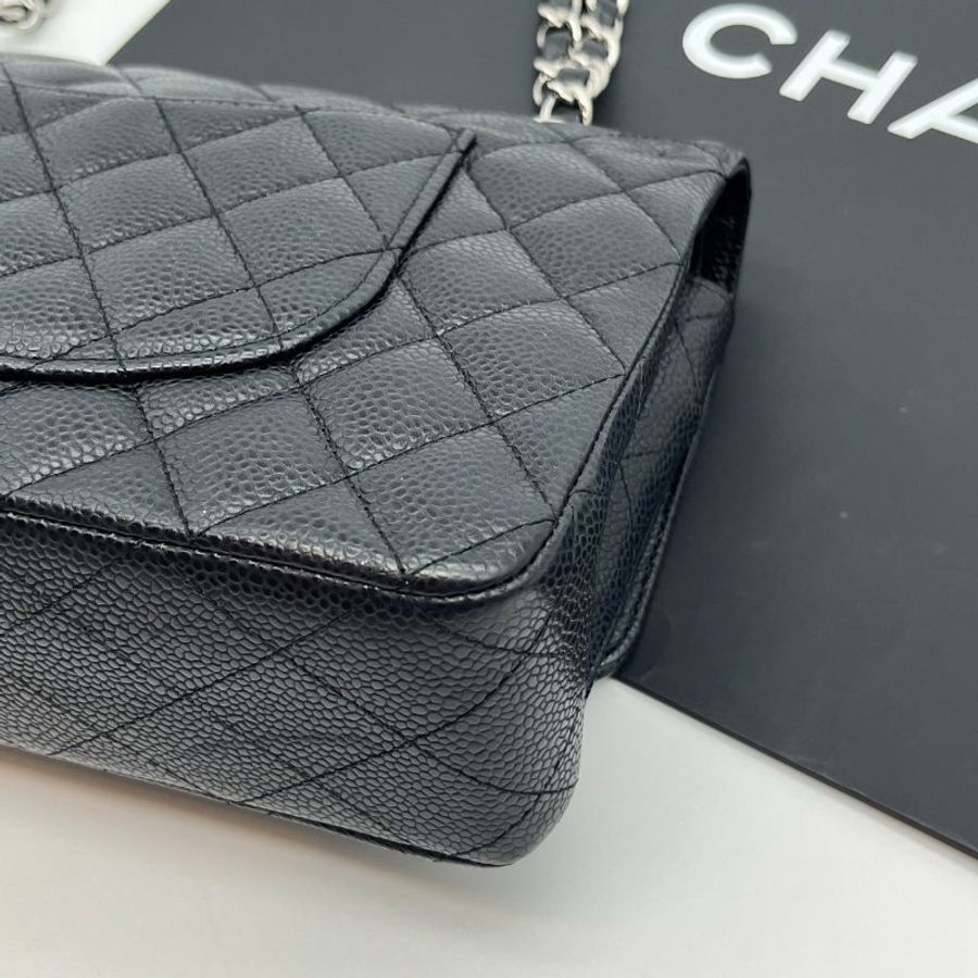 CHANEL 香奈兒 黑銀 荔枝皮25公分CF鍊包/COCO包/肩背包/斜背包-3