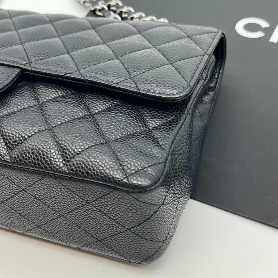 CHANEL 香奈兒 黑銀 荔枝皮25公分CF鍊包/COCO包/肩背包/斜背包-5