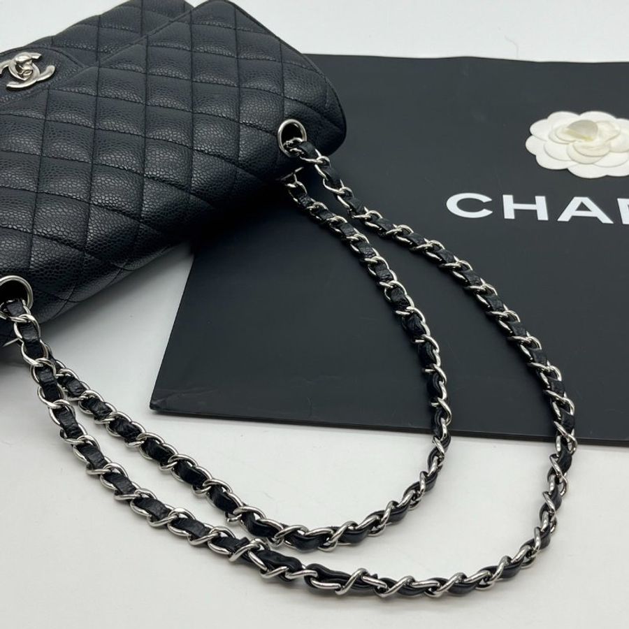 CHANEL 香奈兒 黑銀 荔枝皮25公分CF鍊包/COCO包/肩背包/斜背包-6
