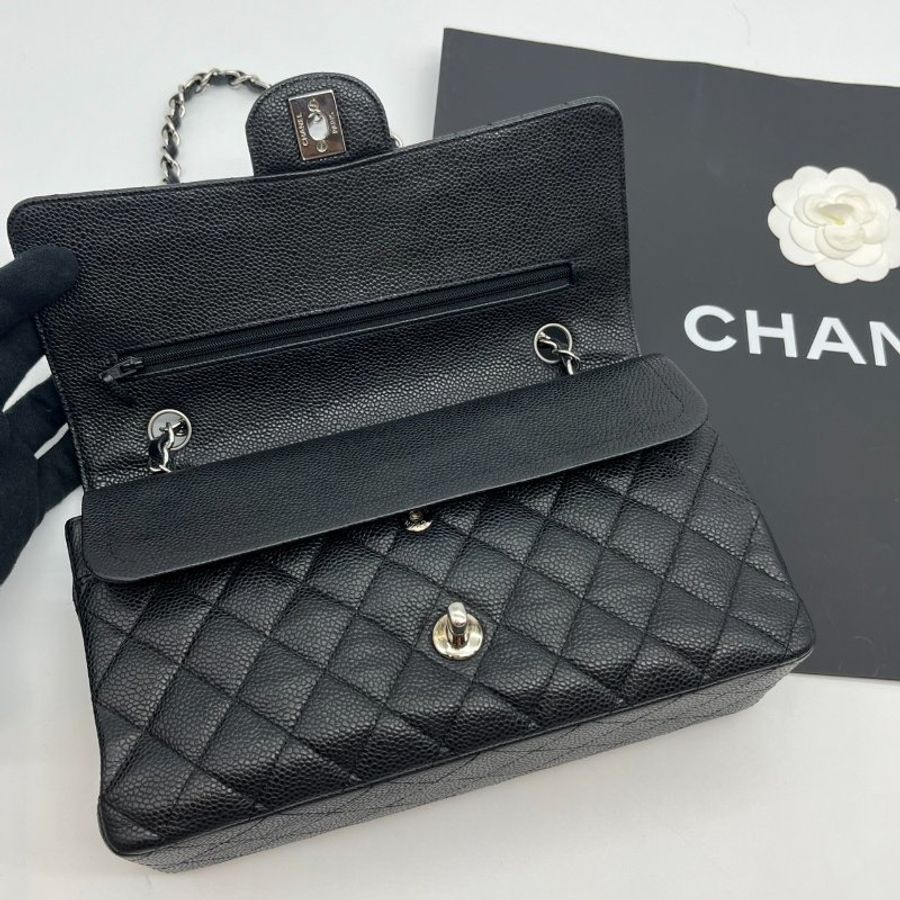 CHANEL 香奈兒 黑銀 荔枝皮25公分CF鍊包/COCO包/肩背包/斜背包-7