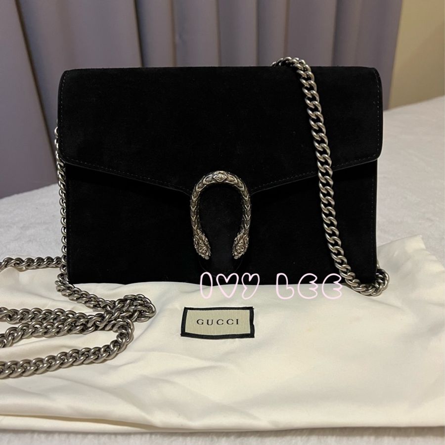 Gucci 黑色絨面革 Dionysus 401231 酒神 斜背包 肩背包 WOC 鏈條包 二手精品-0