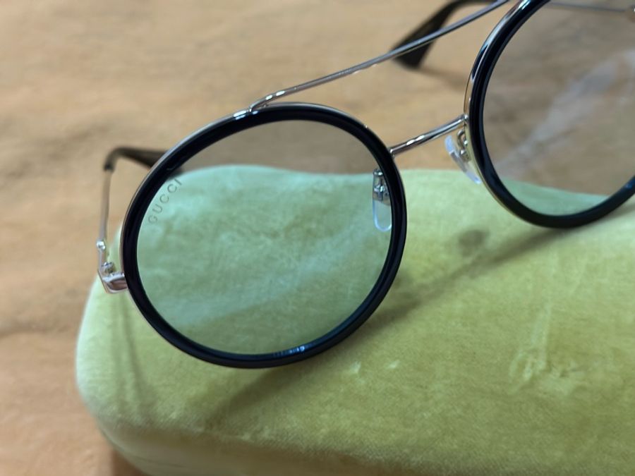 GUCCI 圓黑框 藍色鏡片 太陽眼鏡 GG0061S 009-1