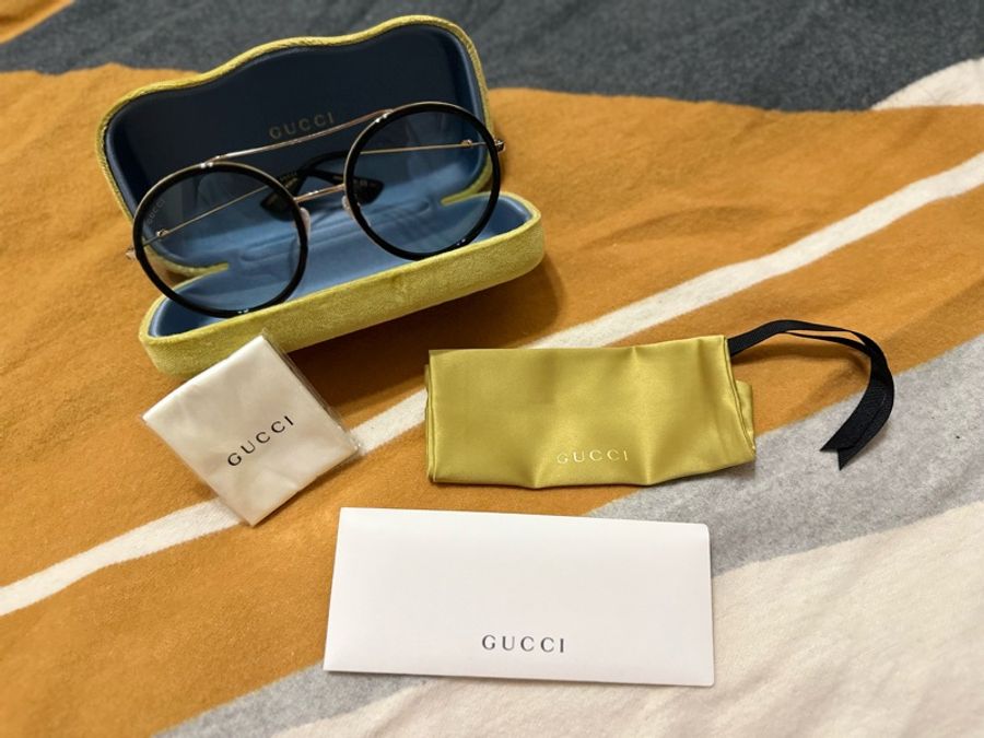 GUCCI 圓黑框 藍色鏡片 太陽眼鏡 GG0061S 009-17