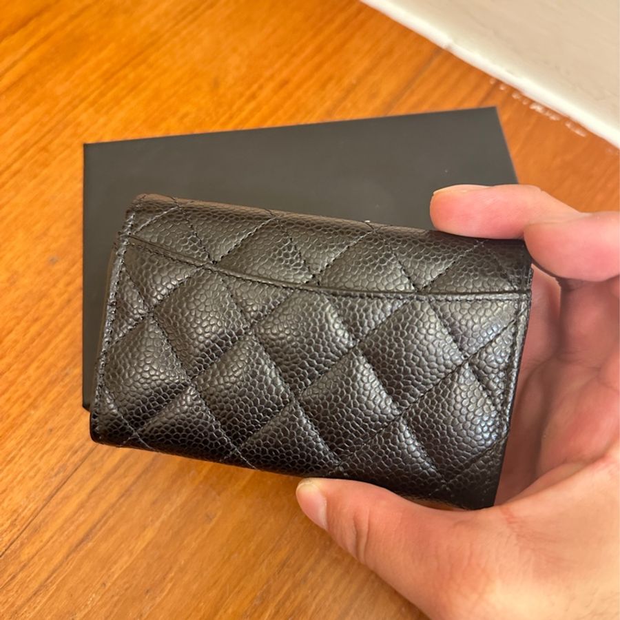 CHANEL 黑荔枝金雙C釦式卡片零錢包-3