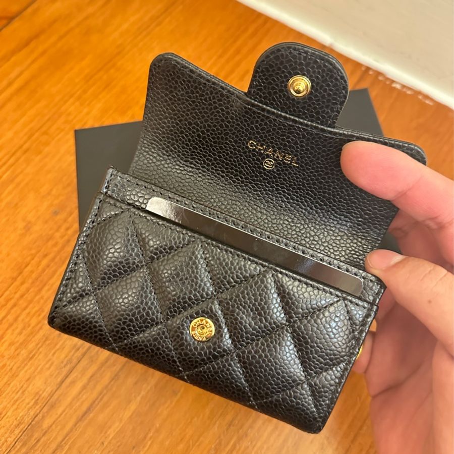 CHANEL 黑荔枝金雙C釦式卡片零錢包-4