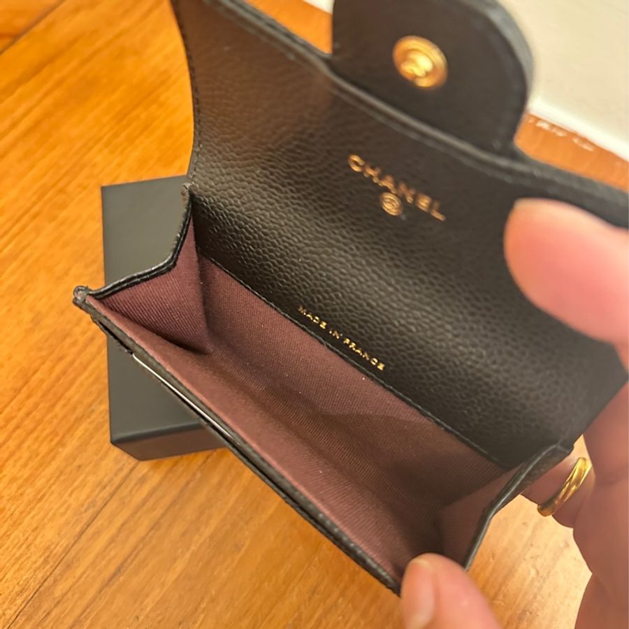 CHANEL 黑荔枝金雙C釦式卡片零錢包-5