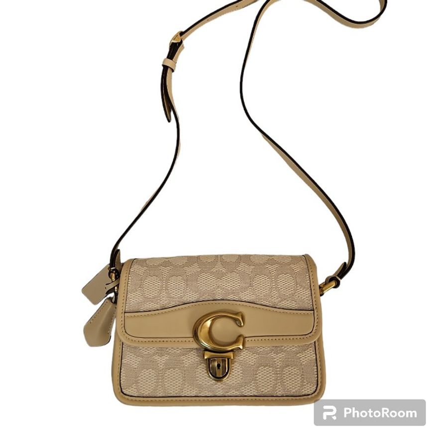 Coach studio (全新) 緹花復古c logo內麂皮小方包 冰川白-0