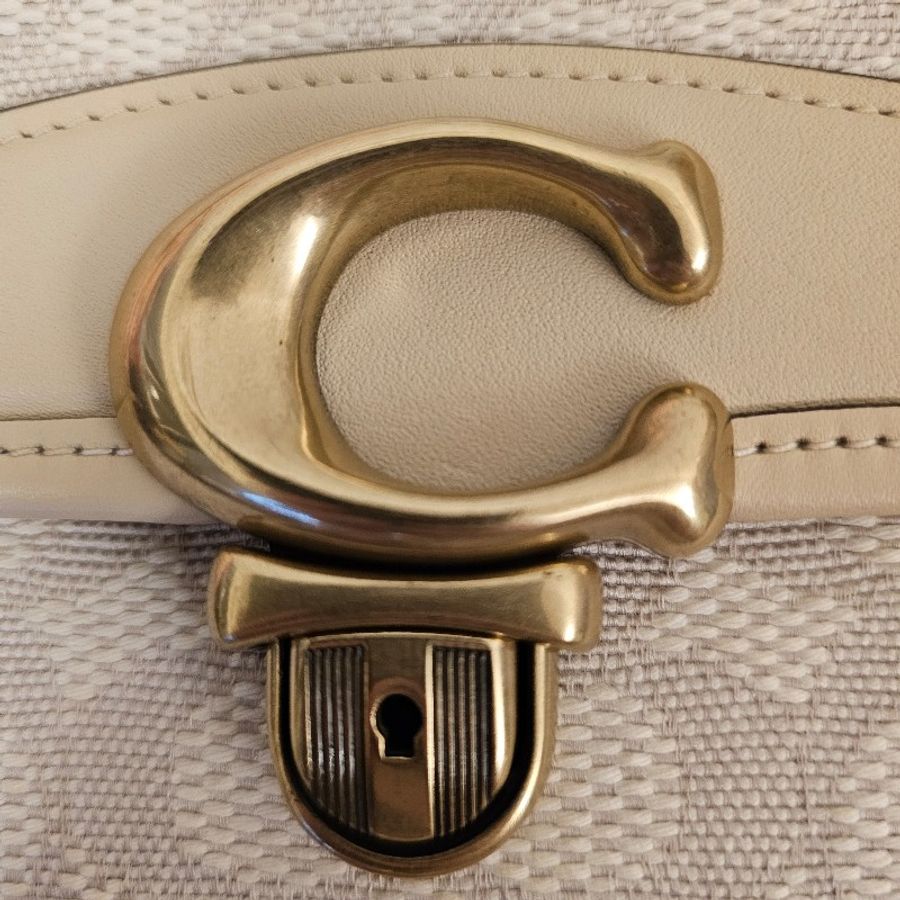 Coach studio (全新) 緹花復古c logo內麂皮小方包 冰川白-4