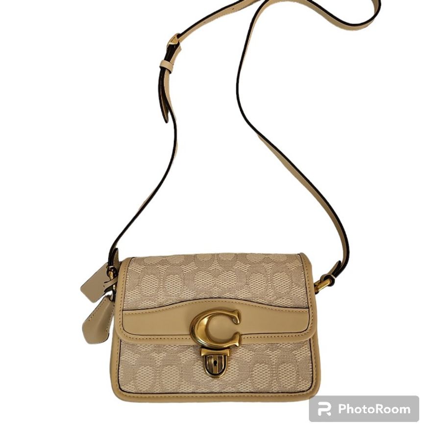 Coach studio (全新) 緹花復古c logo內麂皮小方包 冰川白-5
