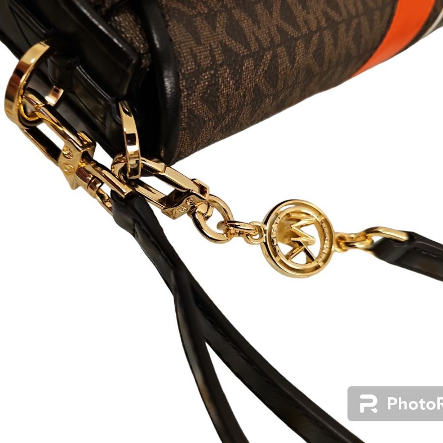 michael kors 老花橘色黑色撞色斜肩手提包-4