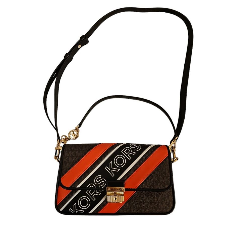 michael kors 老花橘色黑色撞色斜肩手提包-5